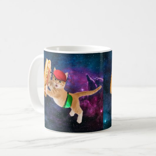 Mug Spatiale chat avec casquette et sac à dos (Devant gauche)