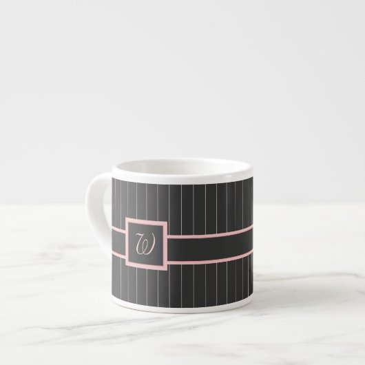 Mug Spécialité Noir avec Rayures Roses (Devant gauche)