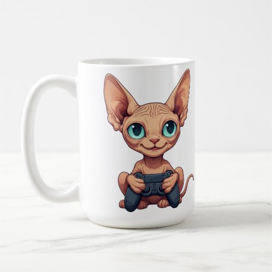 Mug Sphynx Cat Holding Game Controller (Gauche)