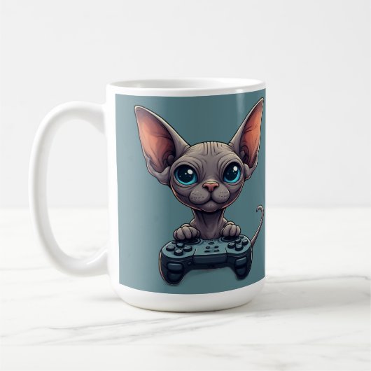 Mug Sphynx Cat Holding Game Controller (Gauche)