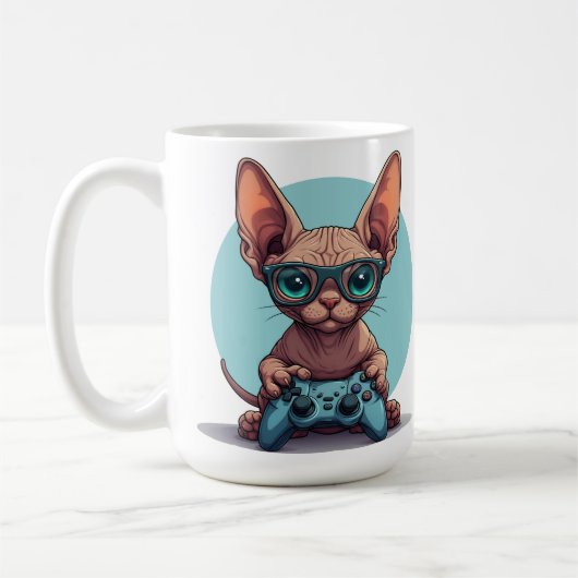 Mug Sphynx Cat Holding Game Controller (Gauche)