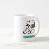 Mug Spill Tea tendance Typographie noir Turquoise  (Devant droit)