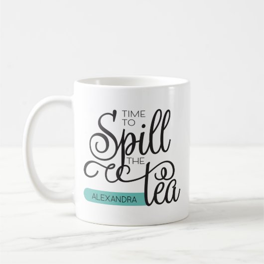Mug Spill Tea tendance Typographie noir Turquoise  (Gauche)