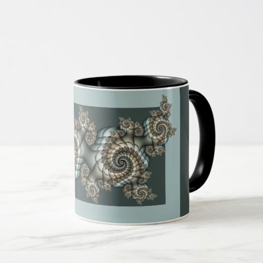 Mug Spirales d'art fractal beige abstrait bleu clair (Devant droit)