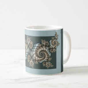Mug Spirales d'art fractal beige abstrait bleu clair