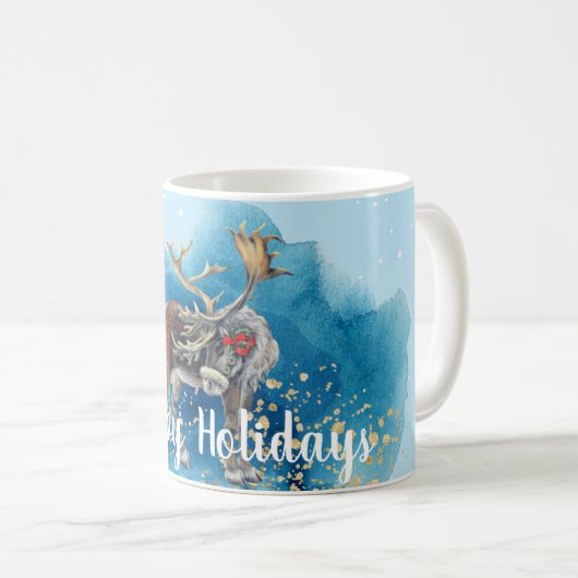 Mug Splash bleu renne de Noël (Devant droit)