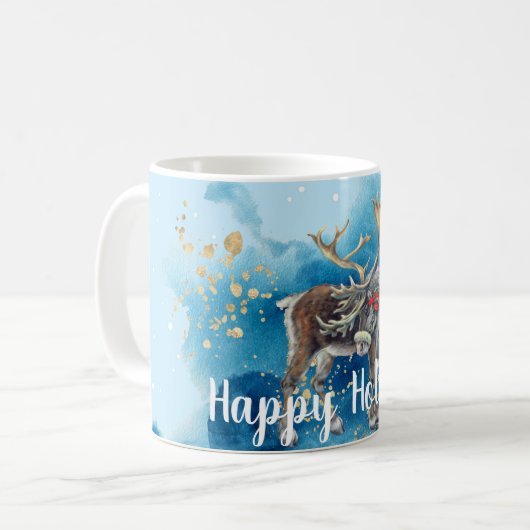 Mug Splash bleu renne de Noël (Devant gauche)