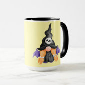 Mug Spooky Black Halloween Witch Gnome With Skull (Devant droit)
