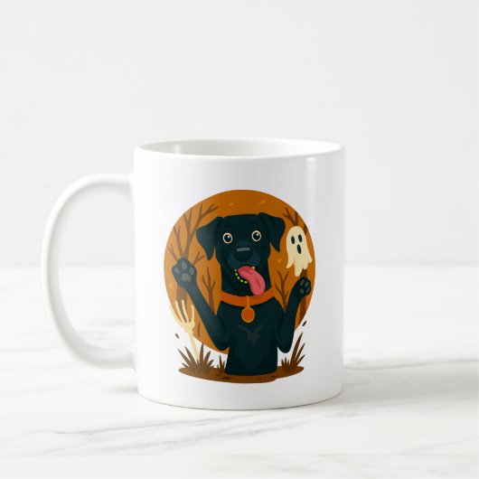 Mug Spooky Cute Black Dog with Ghost (Gauche)