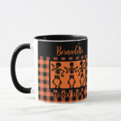 Mug Spooky Season Skeleton Trio Orange & Black Plaid  (Gauche)