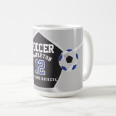 Mug Sport de football ⚽ bleu, noir et blanc (Devant droit)