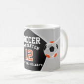 Mug Sport de football ⚽ orange, noir et blanc (Devant droit)