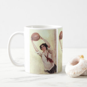 Mug Sports Vintage, joueuse de basket-ball avec ballon