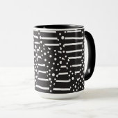 Mug Spots et bandes 2 en blanc sur noir (Devant droit)
