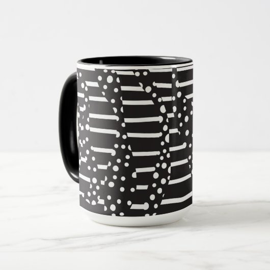 Mug Spots et bandes 2 en blanc sur noir (Devant gauche)