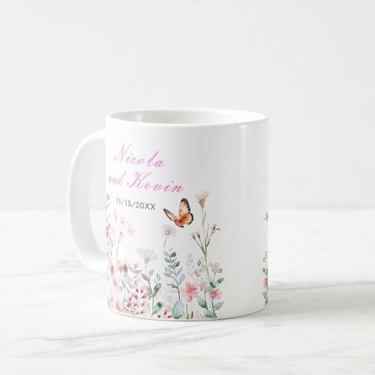 Mug Spring Deep Pink Butterfly Floral Wedding (Devant gauche)
