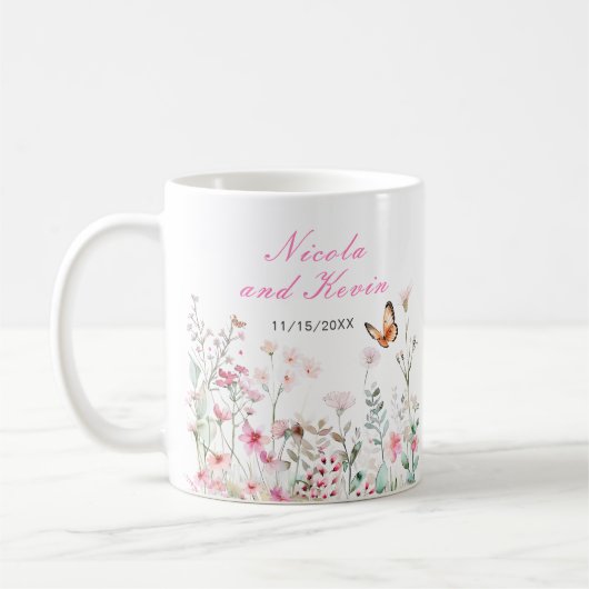 Mug Spring Deep Pink Butterfly Floral Wedding (Gauche)