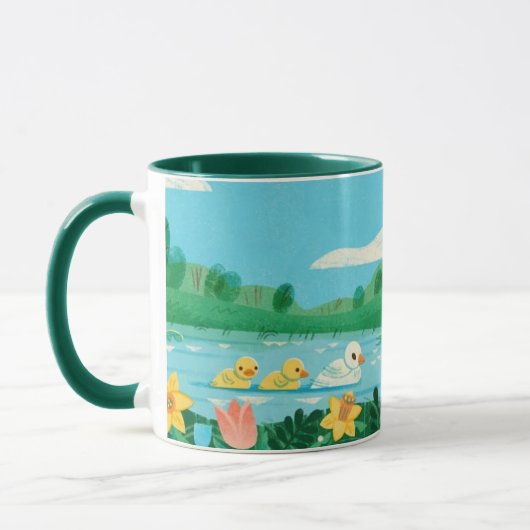 Mug Spring Harmony – Whimsical Duck Family by the Lake (Gauche)