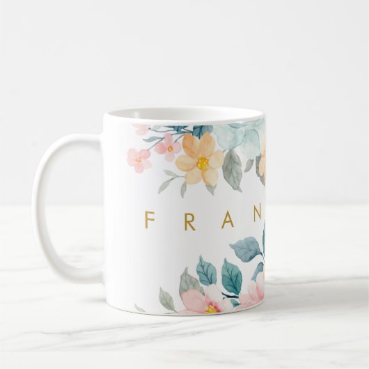 Mug Spring Pastels Floral Aquarelle Ajouter Votre Nom (Gauche)