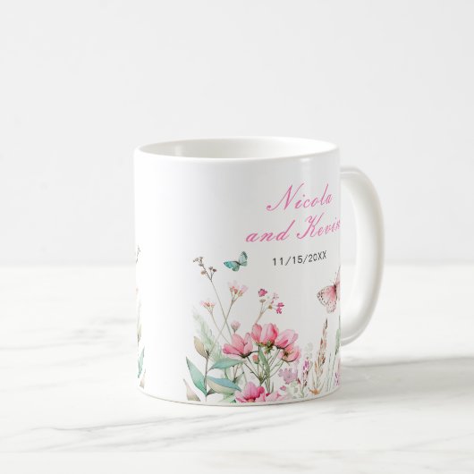 Mug Spring Pink Butterfly Floral Wedding (Devant droit)