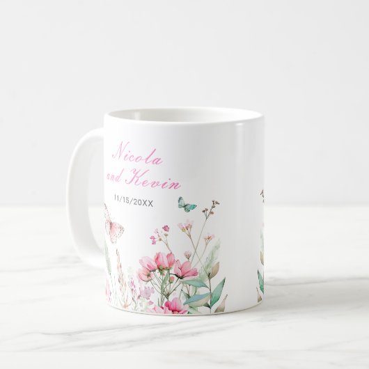 Mug Spring Pink Butterfly Floral Wedding (Devant gauche)