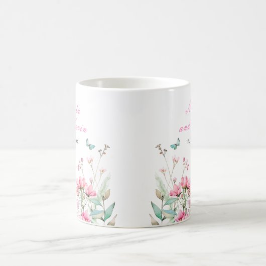 Mug Spring Pink Butterfly Floral Wedding (Centre)