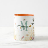 Mug Spring Watercolor Birds Floral Monogram Wildflower (Centre)