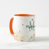 Mug Spring Watercolor Birds Floral Monogram Wildflower (Devant gauche)
