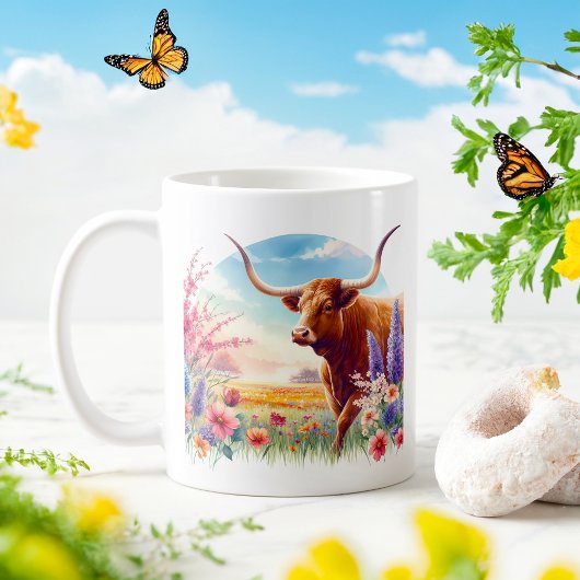 Mug Spring Watercolor Texas Longhorn