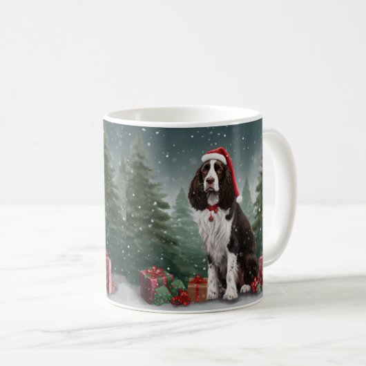 Mug Springer Spaniel Chien dans la neige Noël (Devant droit)