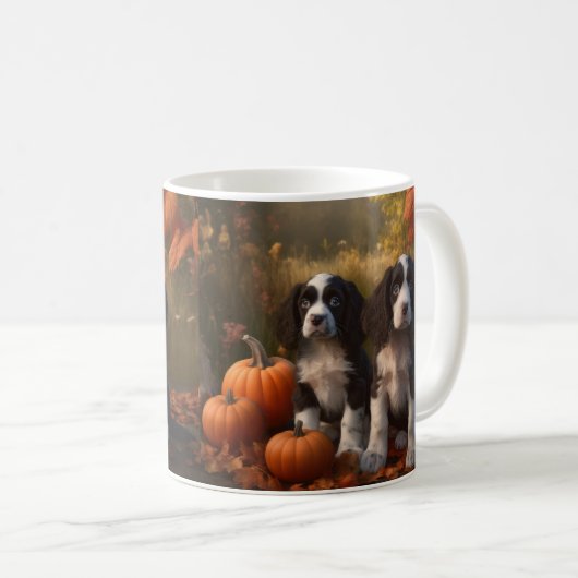 Mug Springer Spaniel Chiot Automne Citrouille de plais (Devant droit)