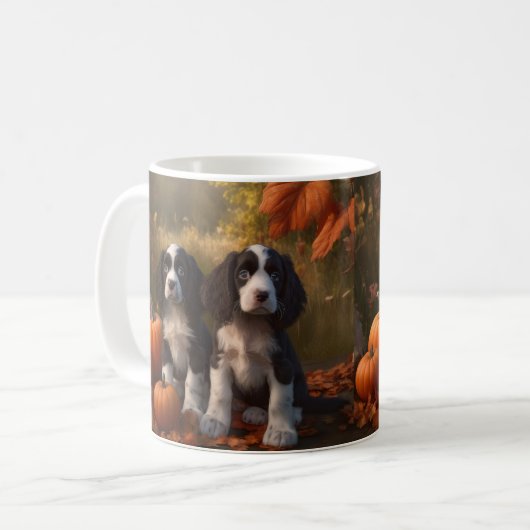 Mug Springer Spaniel Chiot Automne Citrouille de plais (Devant gauche)