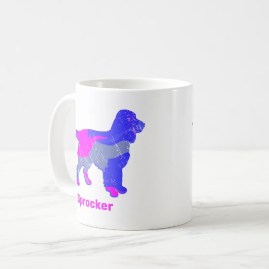 Mug Sprocker Spaniel Chien Silhouette rose chaud blanc (Devant gauche)