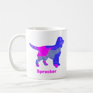 Mug Sprocker Spaniel Chien Silhouette rose chaud blanc