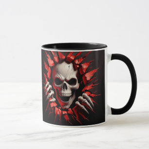 Mug Squelette 3D Rouge Noir Blanc Éffrayant Halloween
