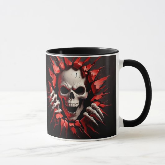 Mug Squelette 3D Rouge Noir Blanc Éffrayant Halloween (Droite)