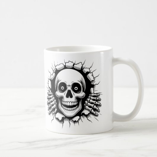 Mug Squelette 3D se brisant à travers le fond Hallowee (Droite)
