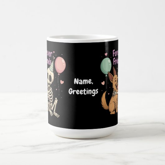 Mug Squelette Déplaisant mignon serrant le chien berge (Centre)
