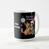 Mug Squelette Déplaisant mignon serrant le chien berge (Devant droit)