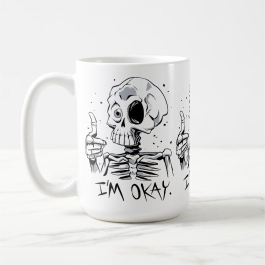 Mug Squelette drôle avec le message 'Je vais bien' (Gauche)