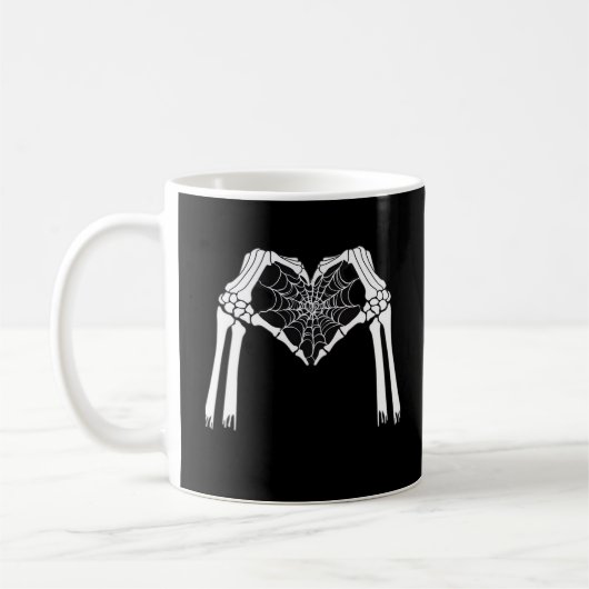Mug Squelette Mains Cobweb Coeur (Blanc) Classique (Gauche)