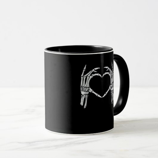 Mug Squelette Mains Coeur Signer Retro Costume Hallowe (Devant droit)