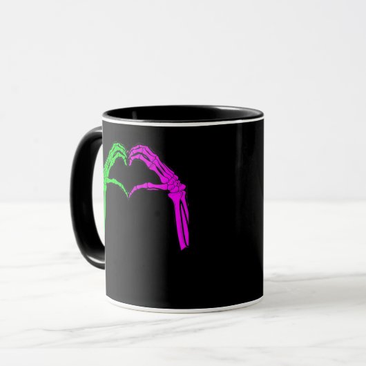 Mug Squelette Mains Coeur Signer Retro Costume Hallowe (Devant gauche)