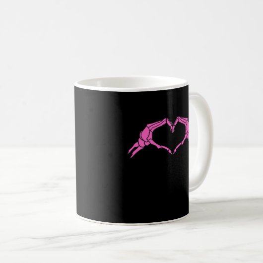 Mug Squelette Mains Panneau Coeur Retro Halloween (Devant droit)