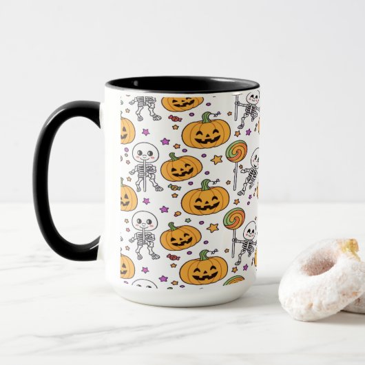 Mug Squelette mignon pour s'amuser à Halloween (Avec donut)
