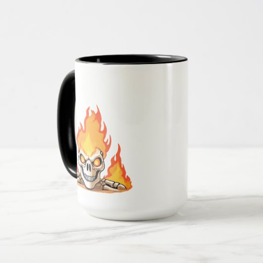 Mug Squelette rétro mort brûlant crâne en feu (Devant gauche)