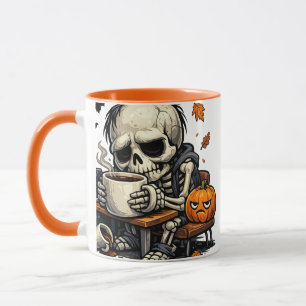 Mug Squelette sirote la boisson d'automne