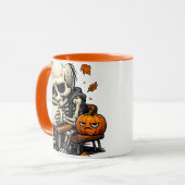Mug Squelette sirote la boisson d'automne (Devant gauche)