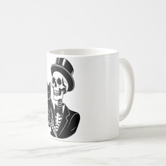 Mug Squelette tenant un chat (Devant droit)