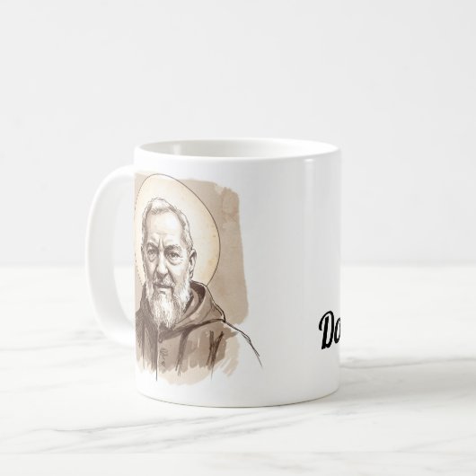Mug St Padre Pio, Priez l'espoir Ne vous inquiétez pas (Devant gauche)